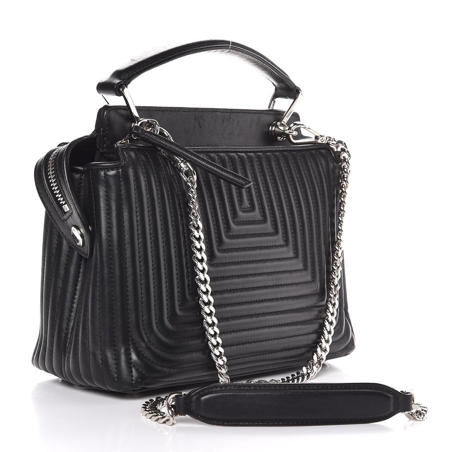 Shiny Nappa Trapuntata Small DotCom Click Top Handle Chain Satchel Black