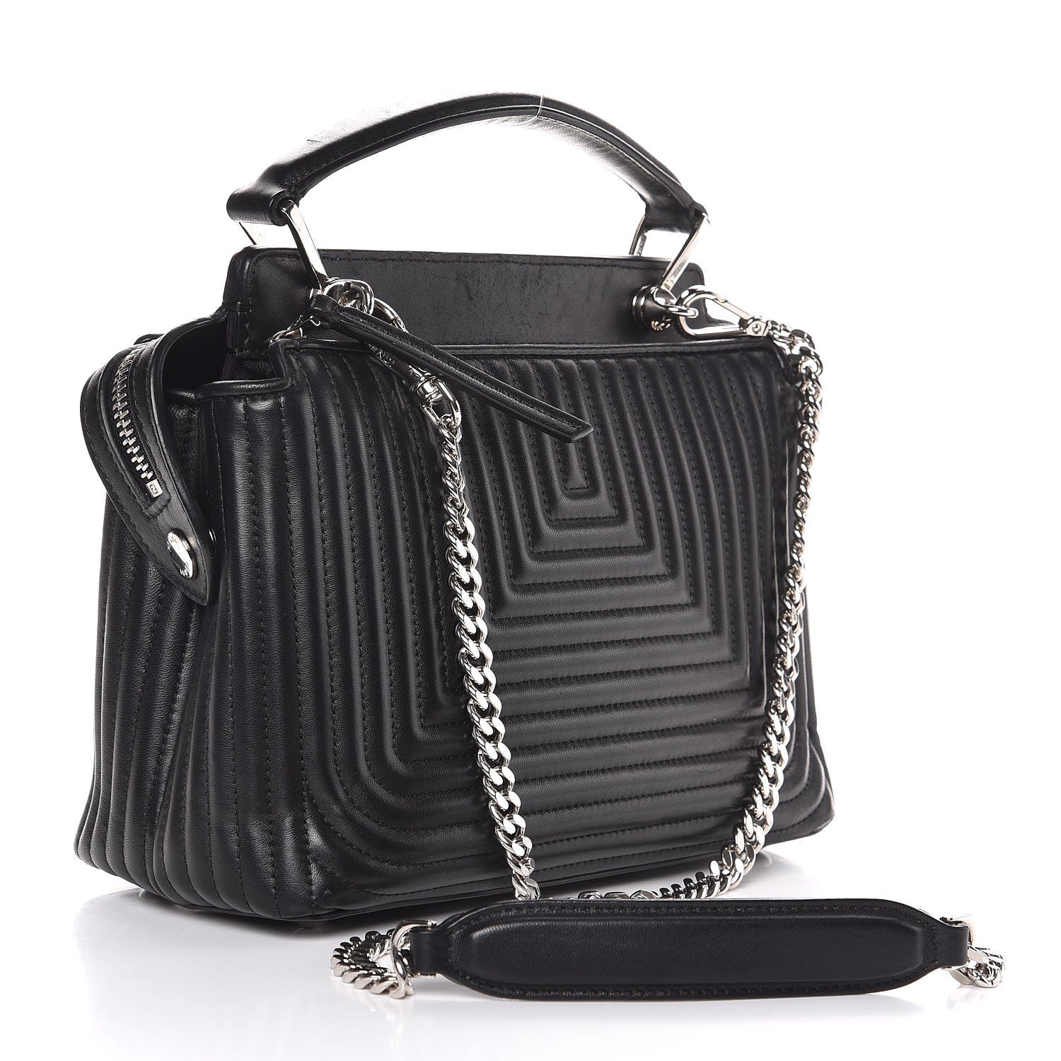 Fendi Shiny Nappa Trapuntata Small DotCom Click Top Handle Chain Satchel Black 4 of 9