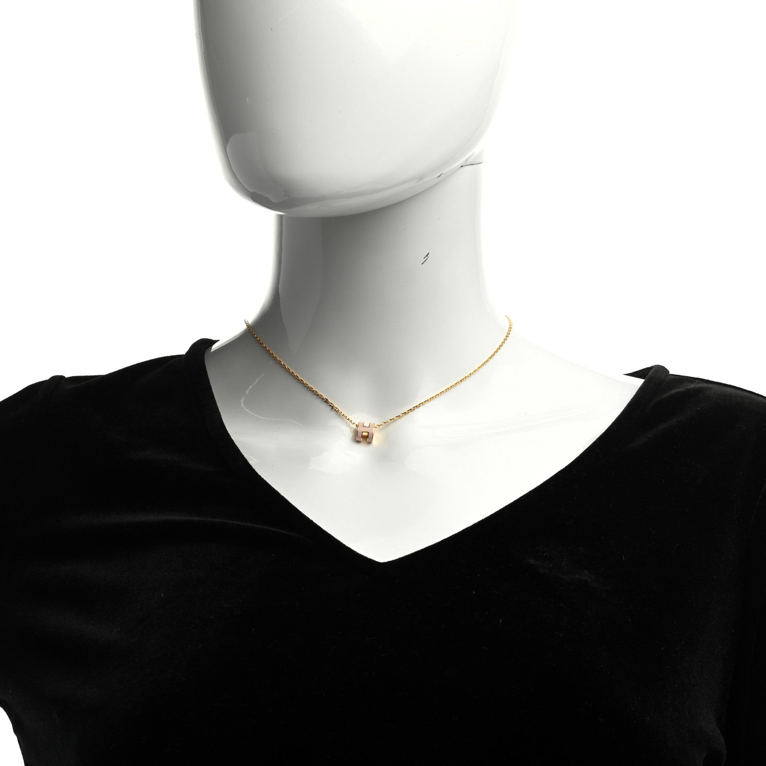 Hermes Lacquered Rose Gold Mini Pop H Pendant Necklace Rose Dragee 2 of 4