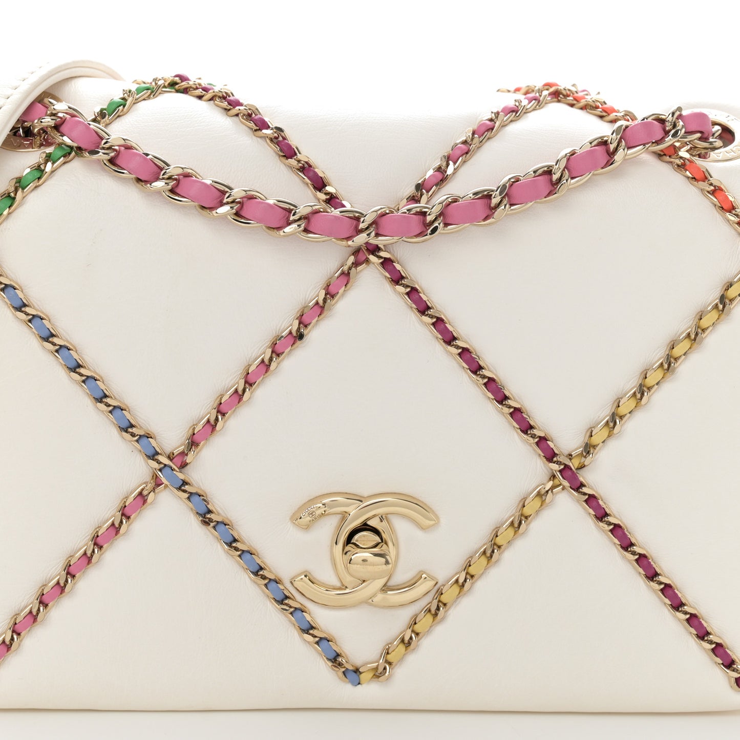 Lambskin Small Entwined Chain Flap White Multicolor