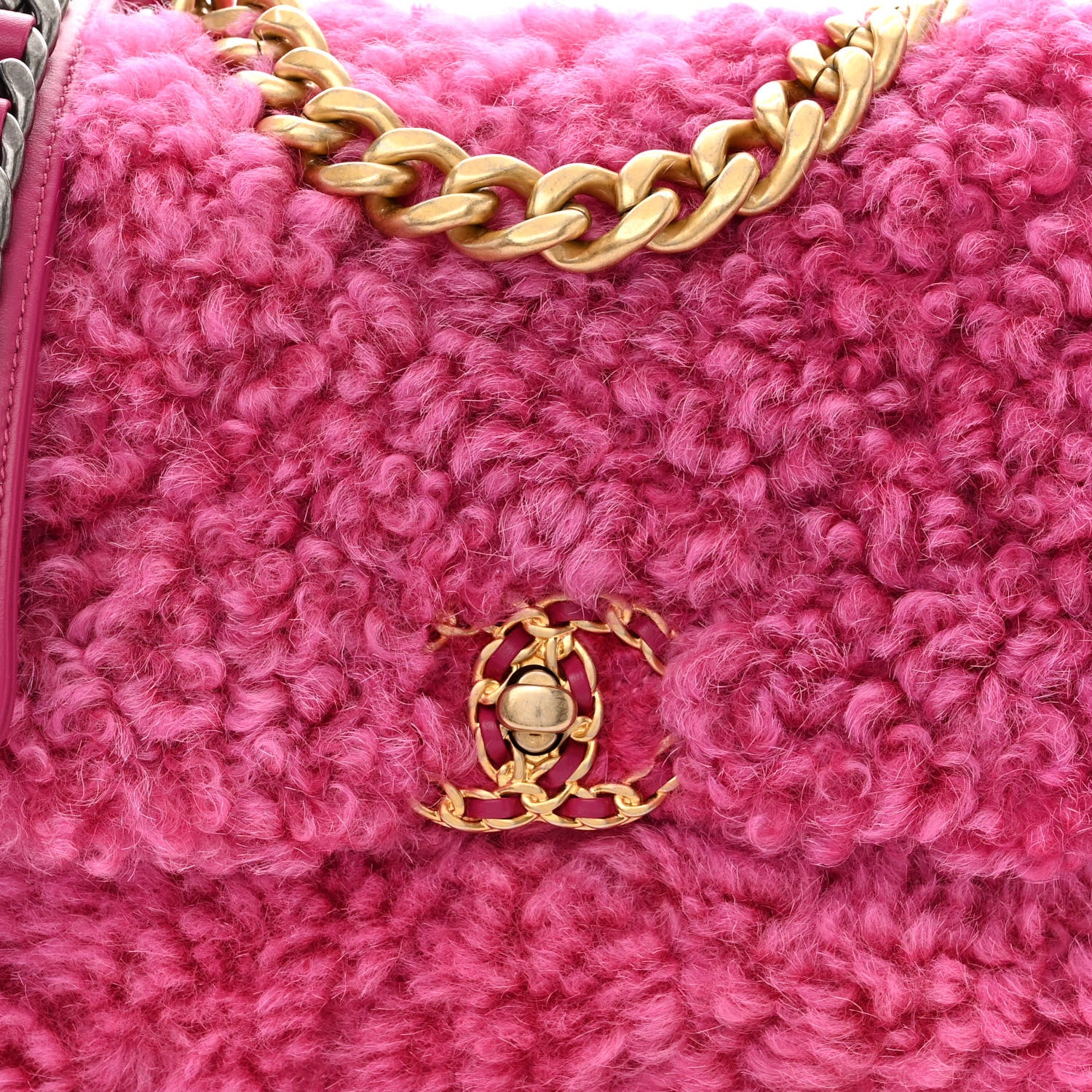 Chanel Shearling Sheepskin Medium Chanel 19 Flap Pink 8 of 10