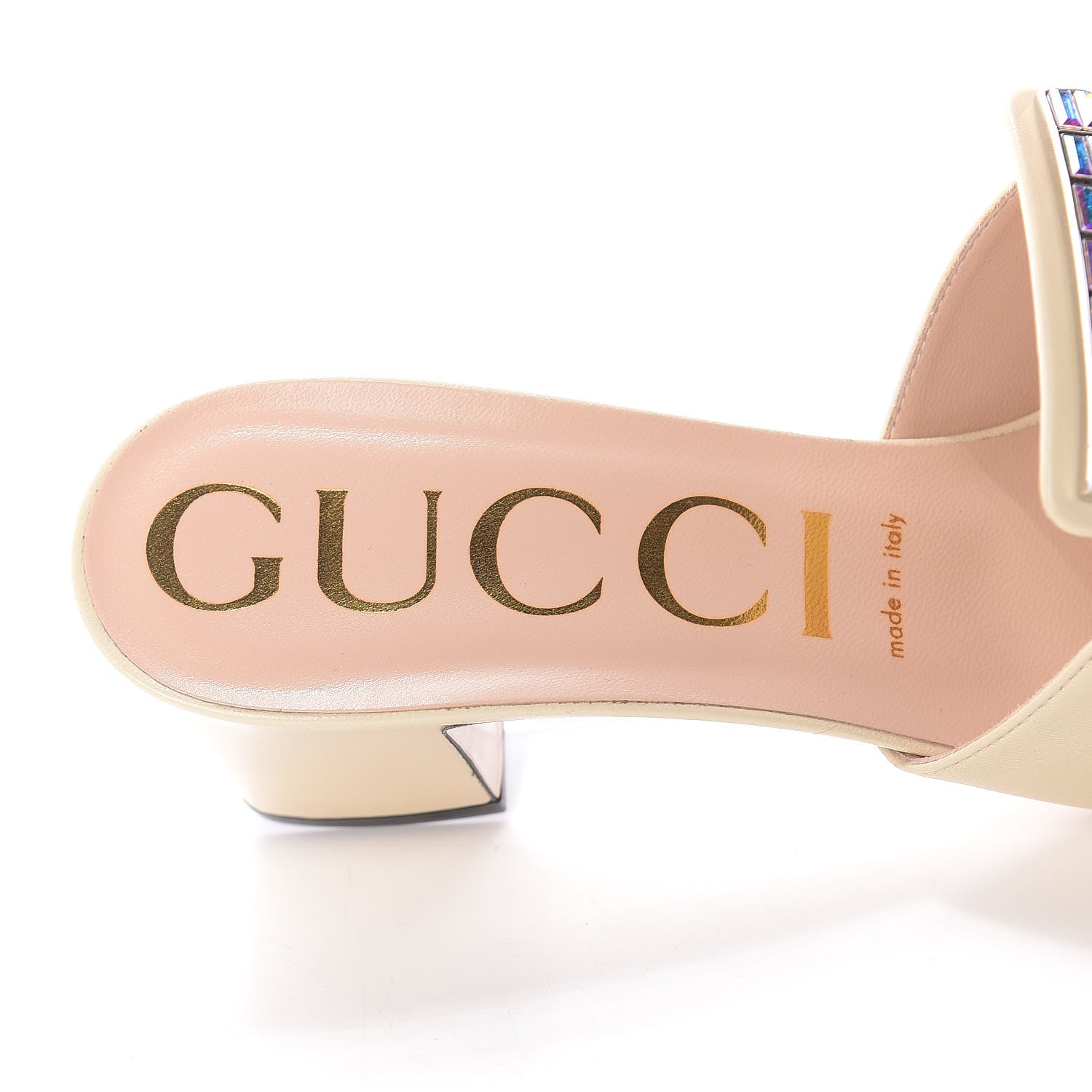 Gucci Malaga Kid Crystal Square G Madelyn Mules 40.5 Vintage White 8 of 11