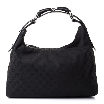 Gucci Monogram Medium Horsebit Chain Hobo Black 1 of 12