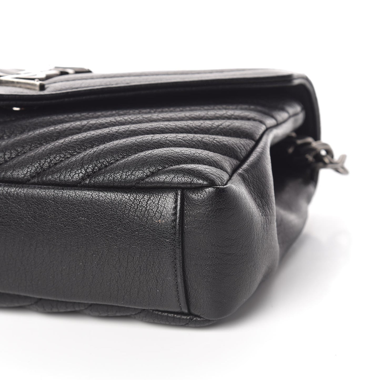 Sheepskin Matelasse Chevron Monogram Medium College Bag Black