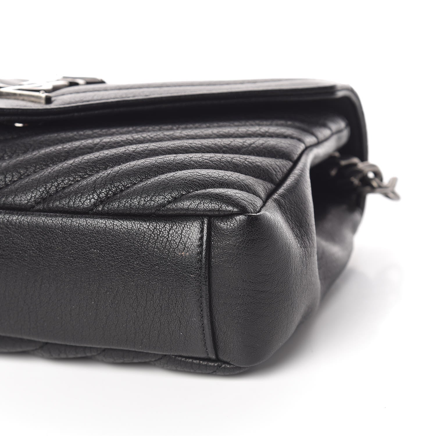 Saint Laurent Sheepskin Matelasse Chevron Monogram Medium College Bag Black 6 of 11