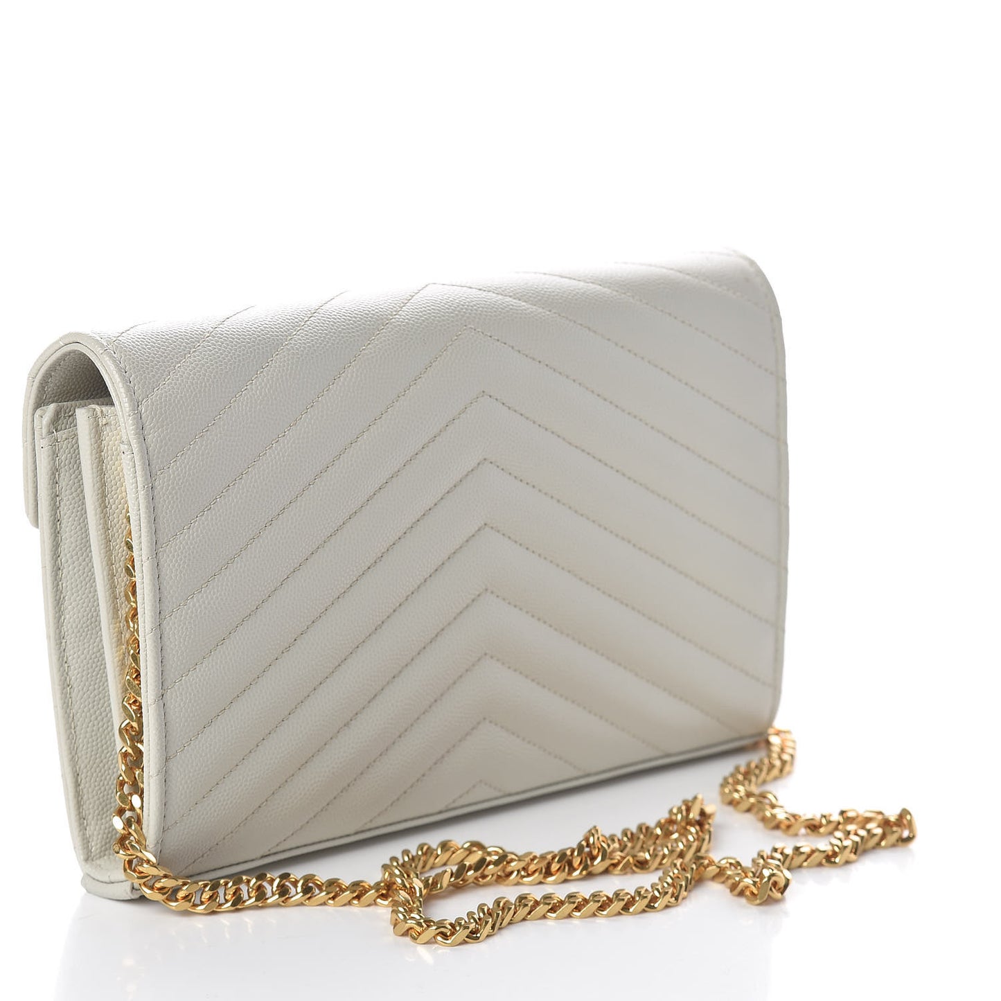 Grain De Poudre Matelasse Chevron Monogram Chain Wallet Crema Soft