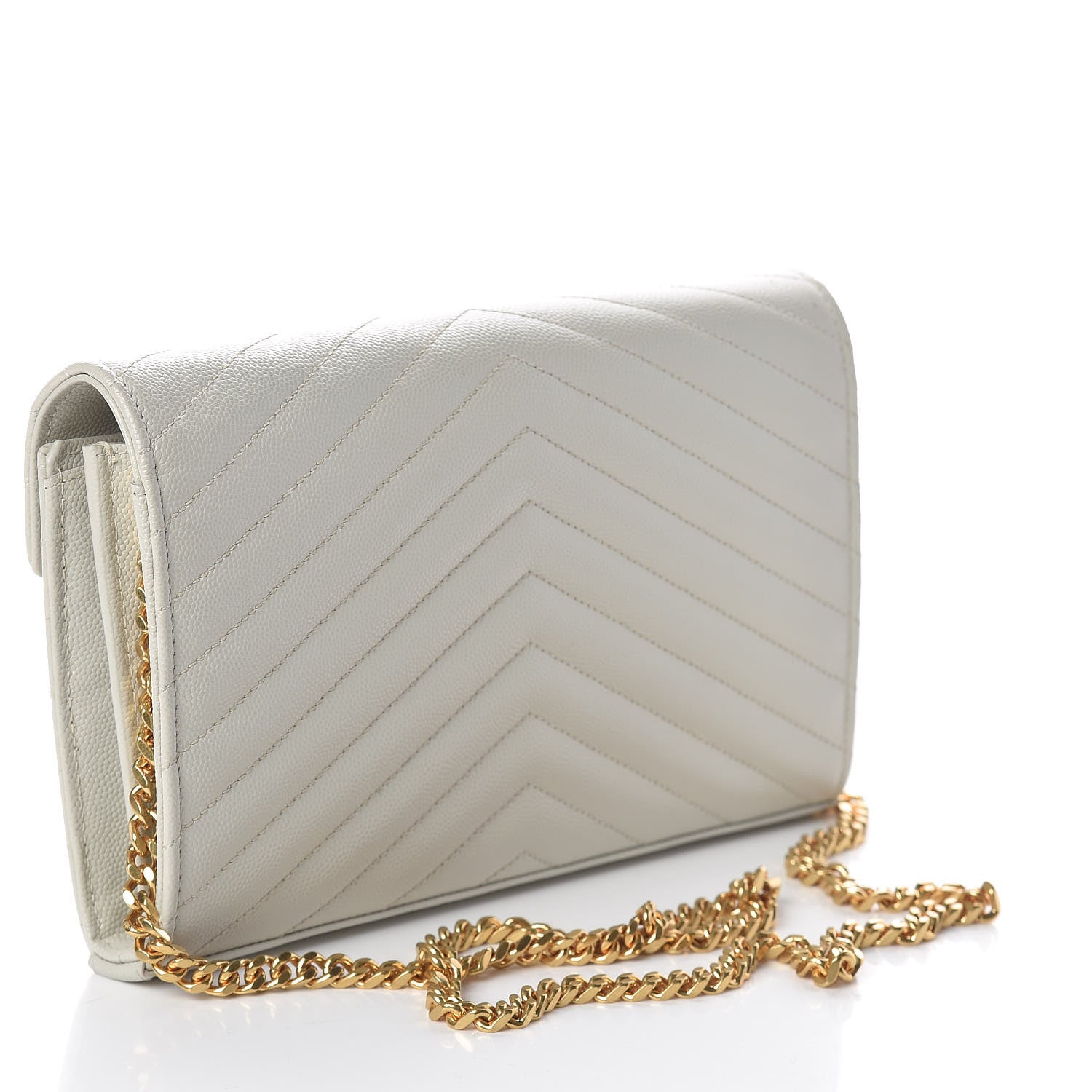 Saint Laurent Grain De Poudre Matelasse Chevron Monogram Chain Wallet Crema Soft 3 of 10