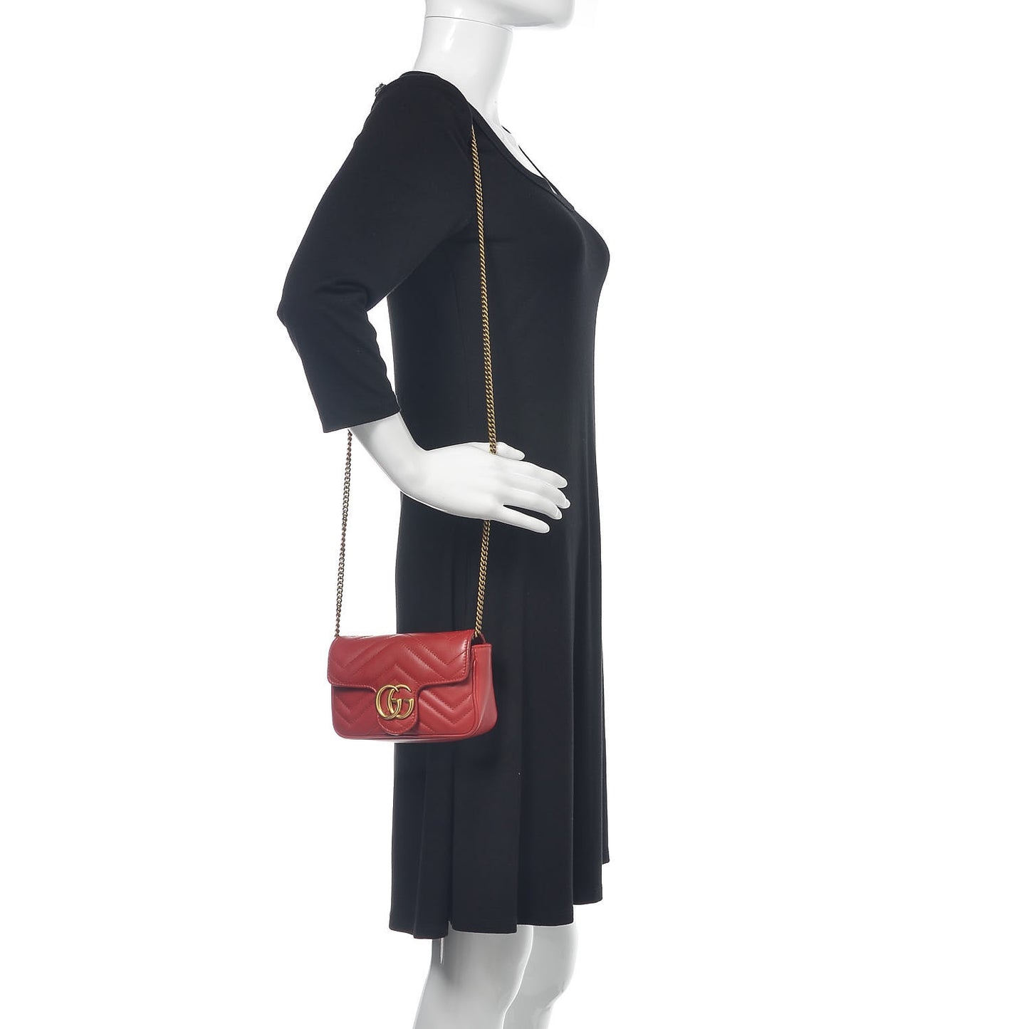 Calfskin Matelasse Super Mini GG Marmont Shoulder Bag Hibiscus Red