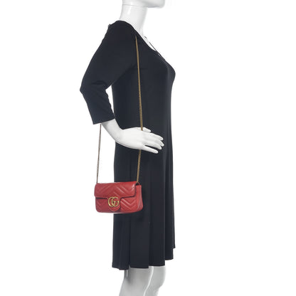 Gucci Calfskin Matelasse Super Mini GG Marmont Shoulder Bag Hibiscus Red 2 of 13