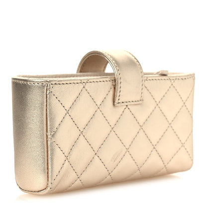Chanel Metallic Lambskin Quilted Mini Phone Holder Clutch Light Gold 3 of 9