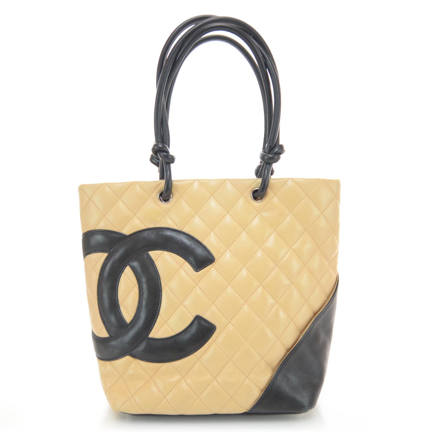 Calfskin Quilted Medium Cambon Tote Beige Black