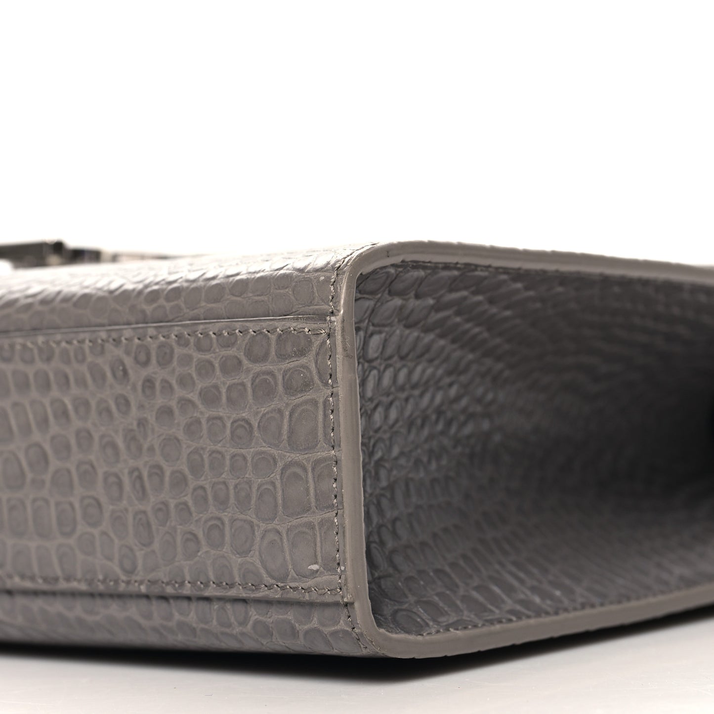 Calfskin Crocodile Embossed Large Monogram Satchel Fog
