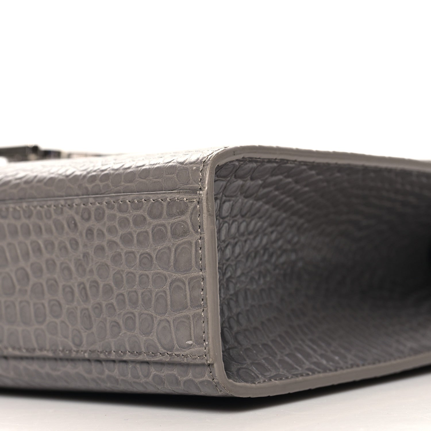Saint Laurent Calfskin Crocodile Embossed Large Monogram Satchel Fog 9 of 9