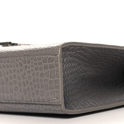 Saint Laurent Calfskin Crocodile Embossed Large Monogram Satchel Fog 9 of 9
