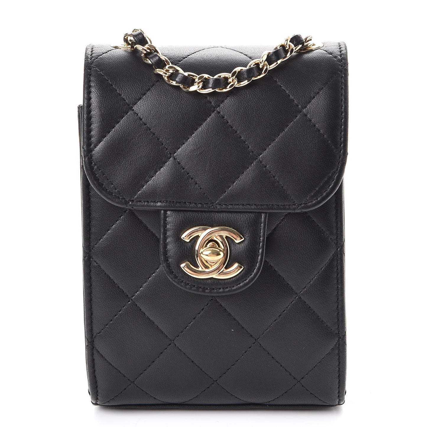 Lambskin Quilted Extra Mini Wallet On Chain WOC Black