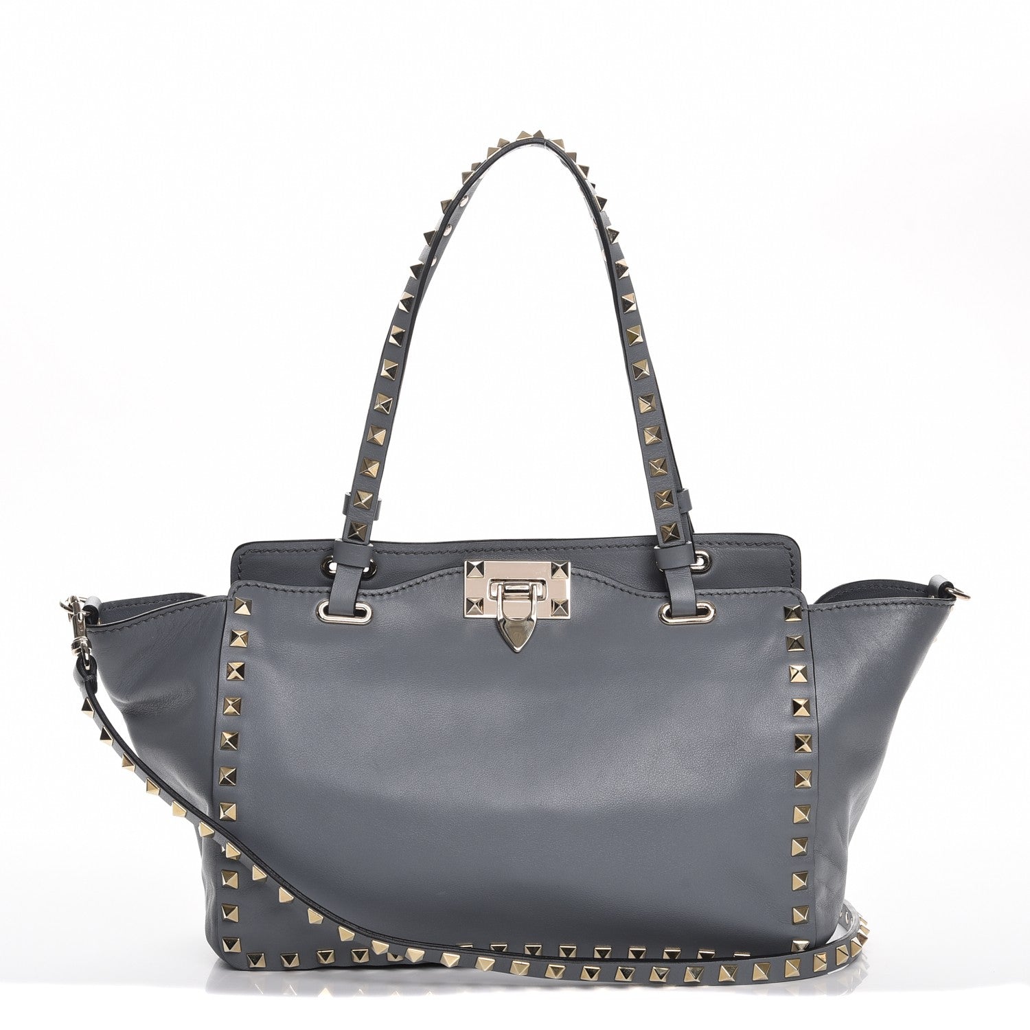 Valentino Garavani Vitello Small Rockstud Tote Grey 1 of 10