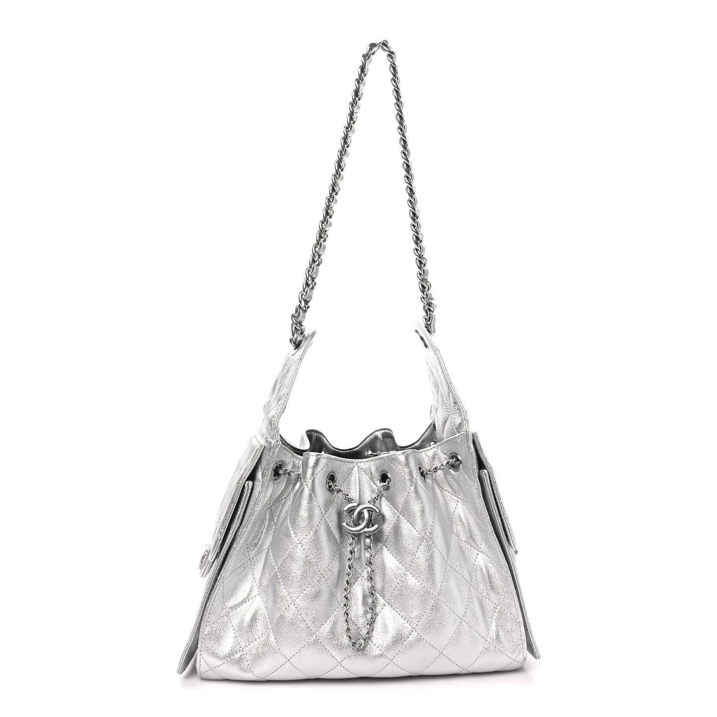 Metallic Caviar Quilted Small Chanel 25 Handbag Silver