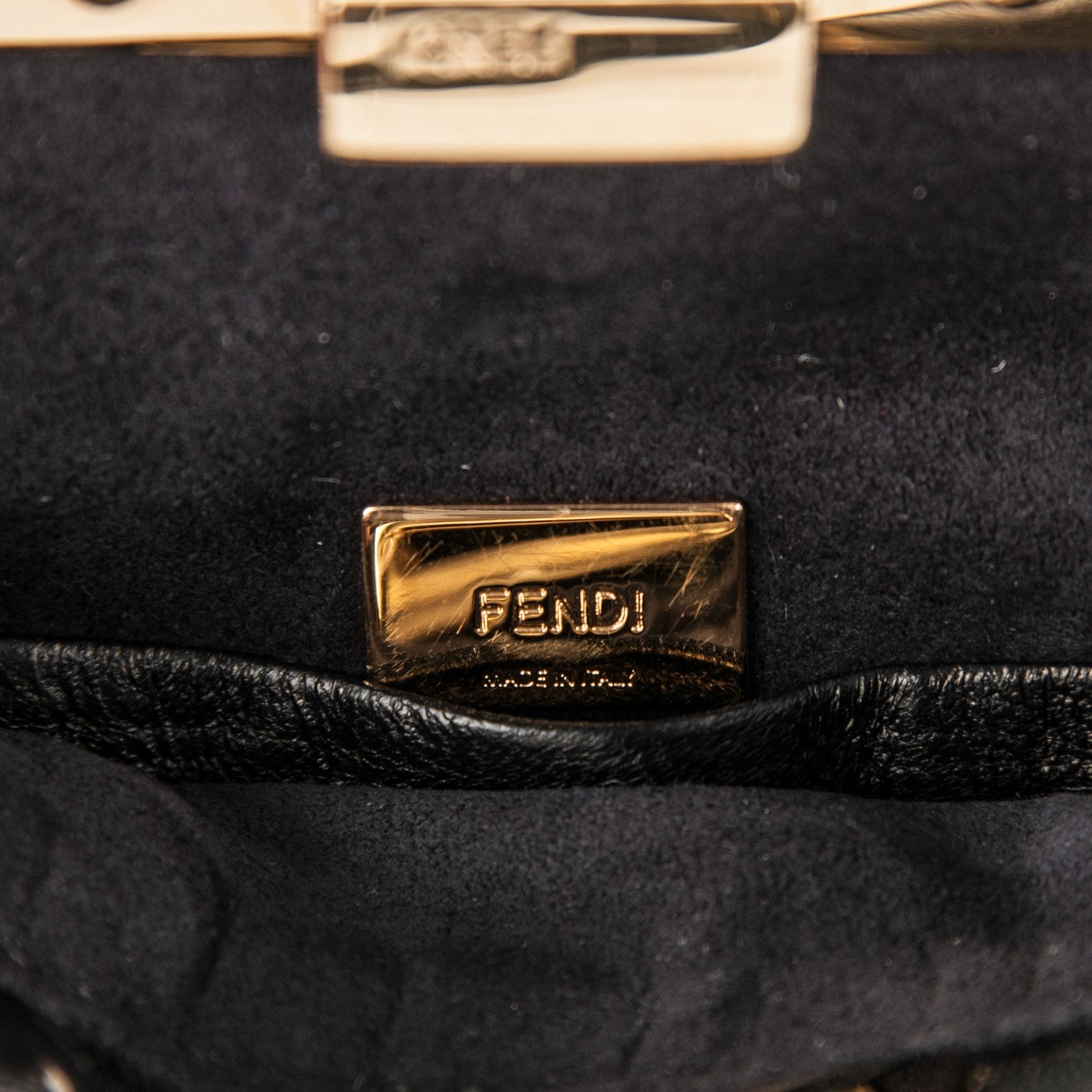 Fendi Shearling Shiny Nappa Micro Peekaboo Iconic Satchel Black 6 of 7