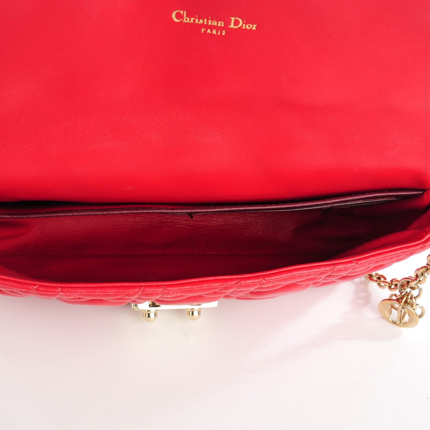 Lambskin Cannage Miss Dior Promenade Pouch Red
