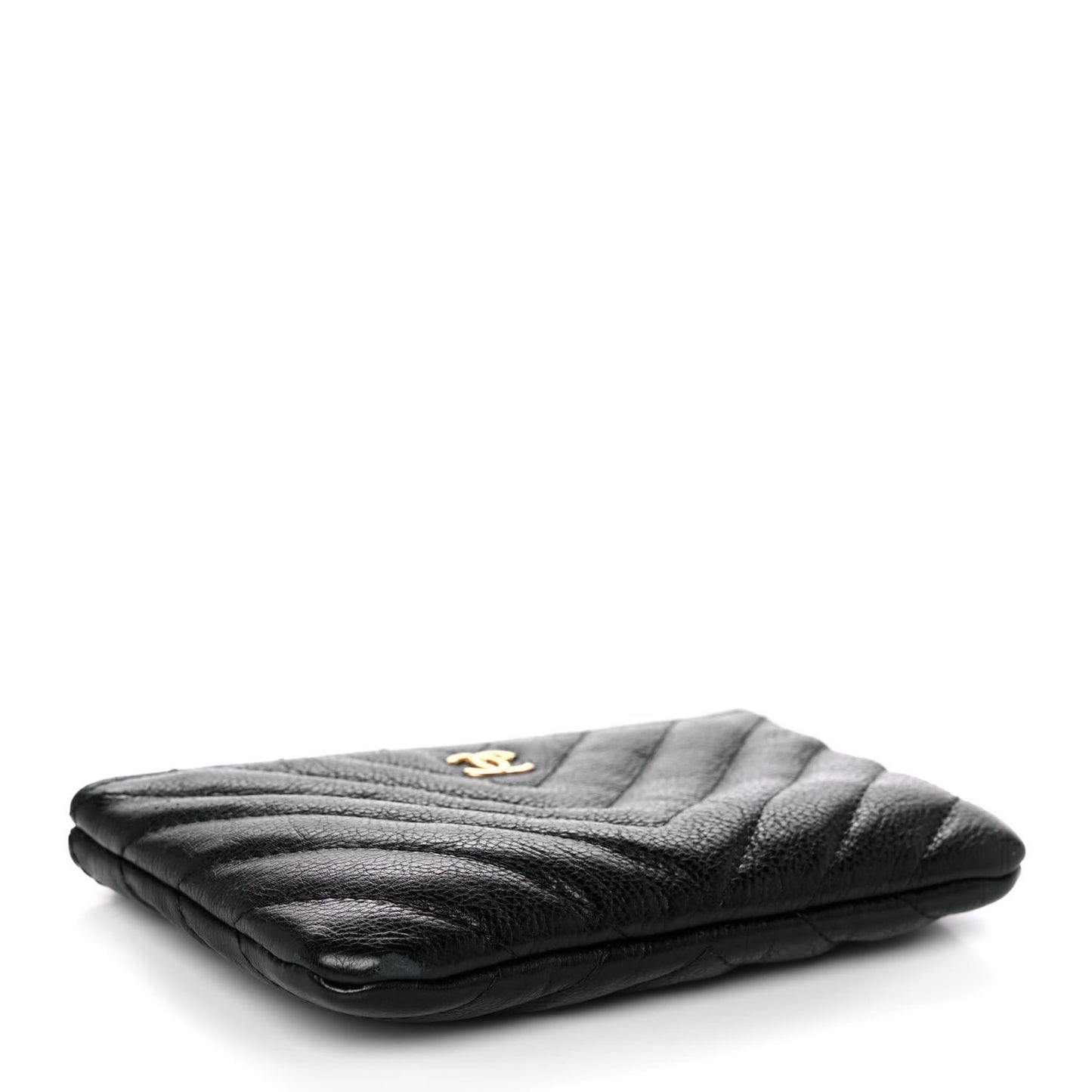 Crumpled Calfskin Chevron Quilted Small Cosmetic Case Black