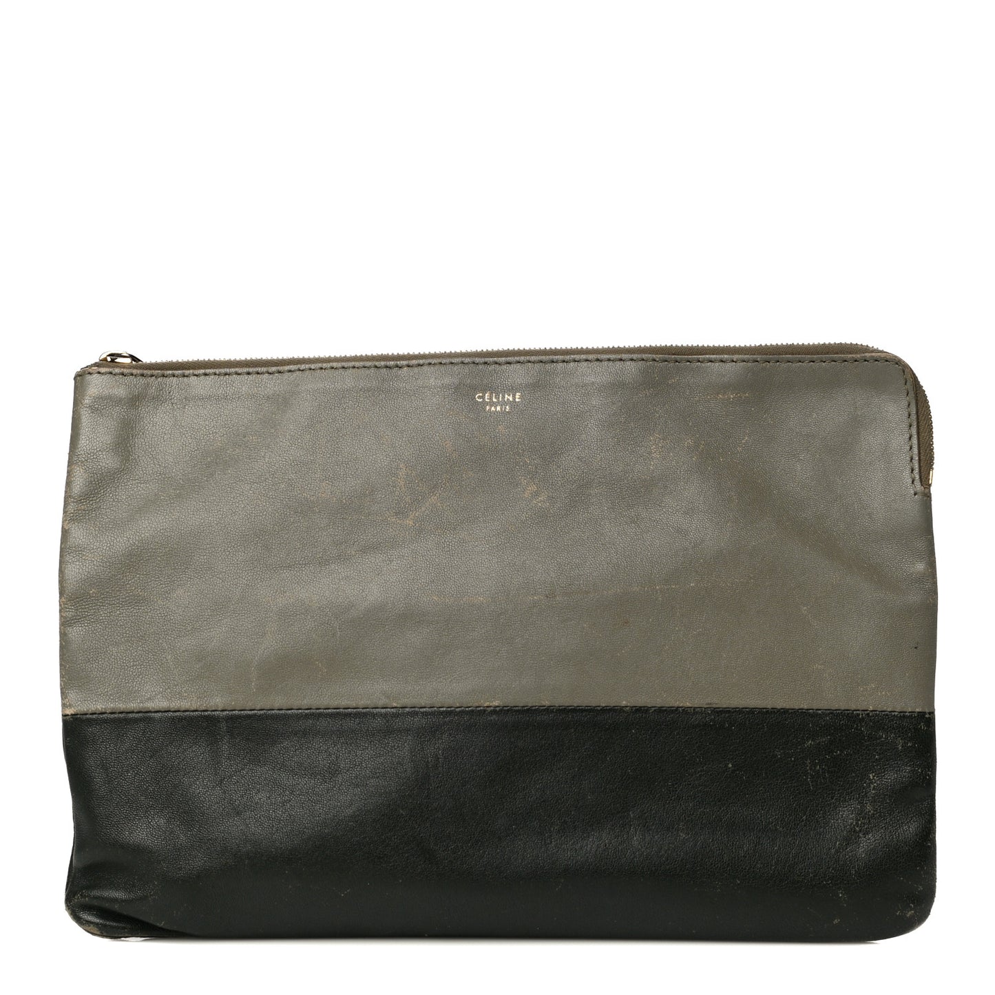 Smooth Lambskin Bi-Color Solo Clutch Pouch Army Green