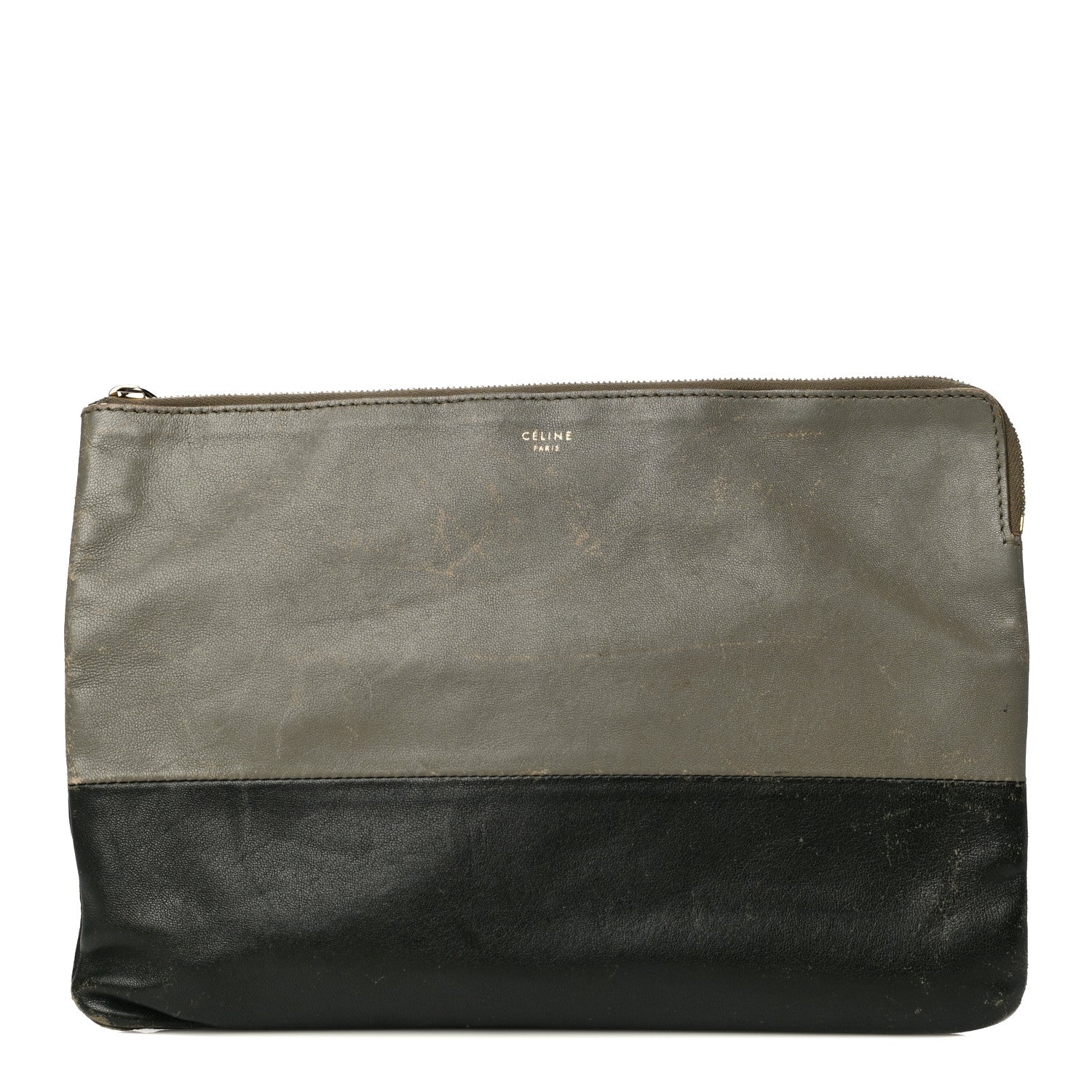 Celine Smooth Lambskin Bi-Color Solo Clutch Pouch Army Green 1 of 32