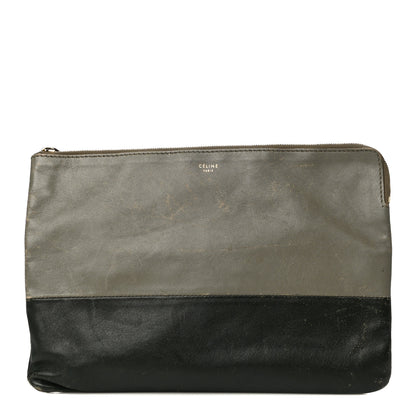 Celine Smooth Lambskin Bi-Color Solo Clutch Pouch Army Green 1 of 32