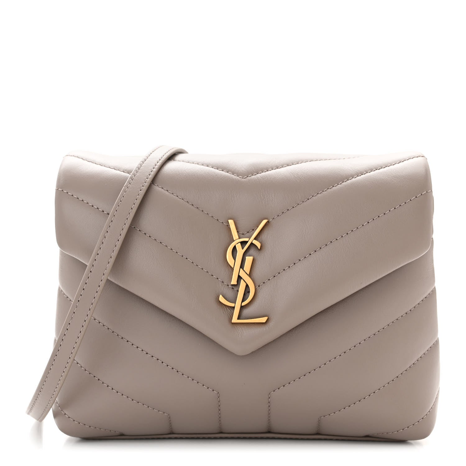 Saint Laurent Calfskin Y Quilted Monogram Toy Loulou Crossbody Bag Taupe 1 of 12