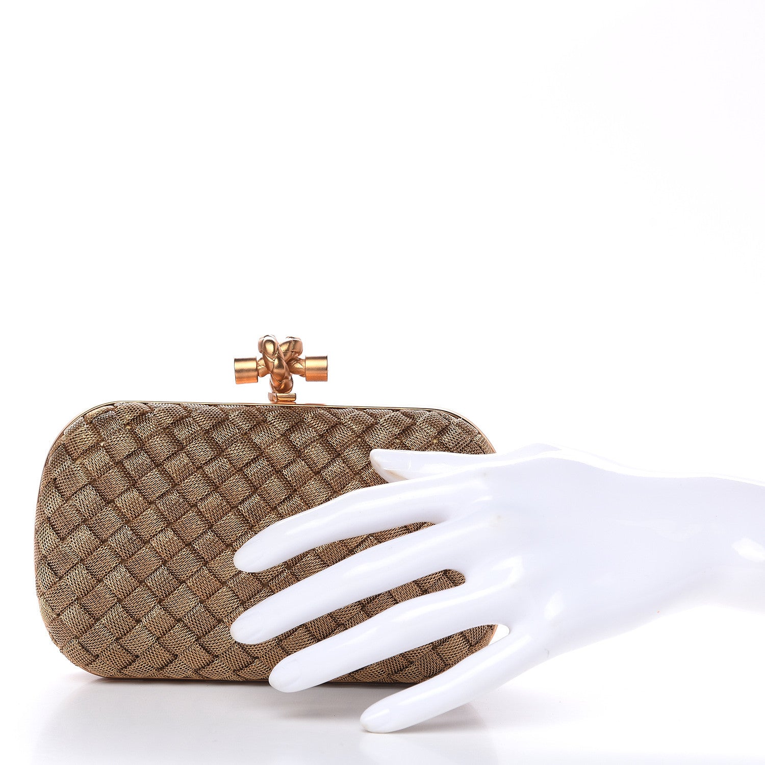 Bottega Veneta Intreccio Oro Bruciato Knot Clutch 2 of 8
