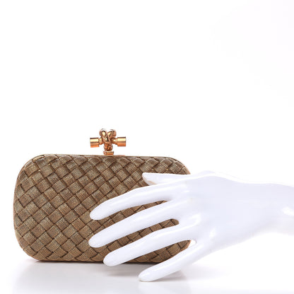 Bottega Veneta Intreccio Oro Bruciato Knot Clutch 2 of 8