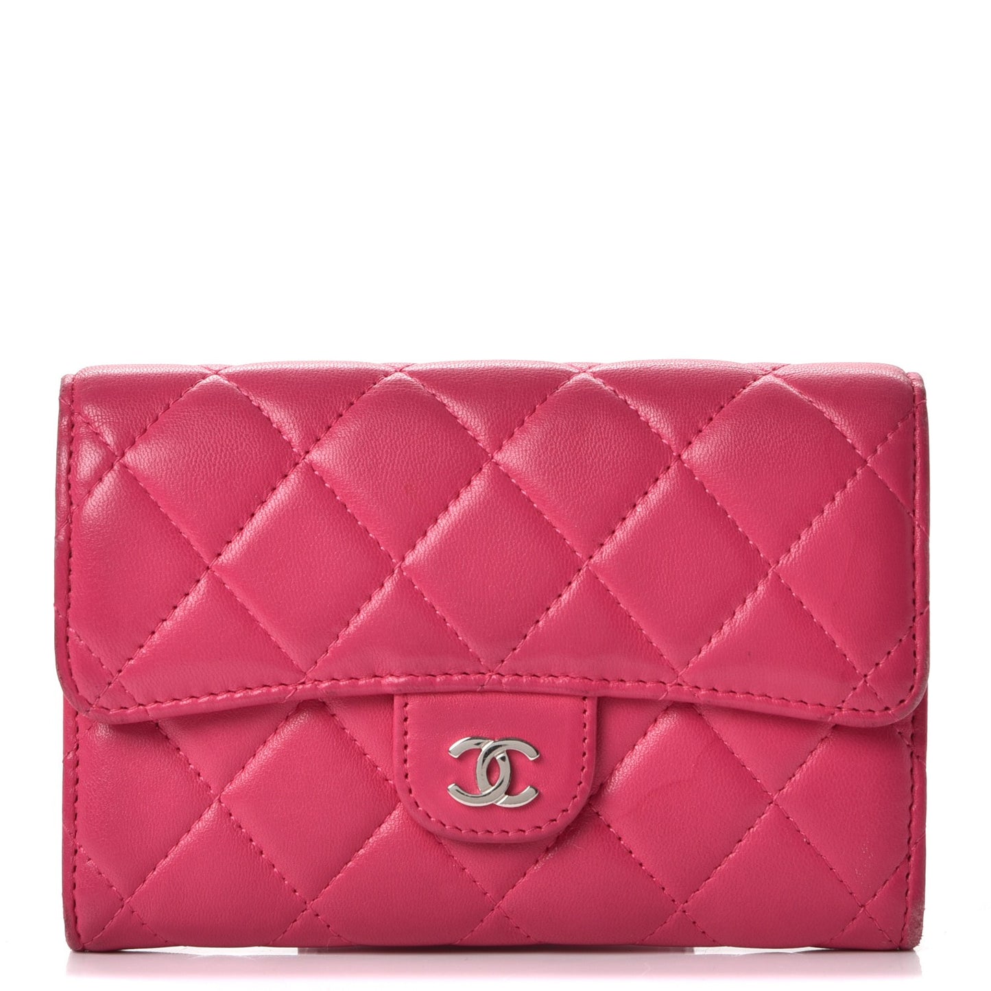Lambskin Quilted Small Flap Wallet Fuchsia