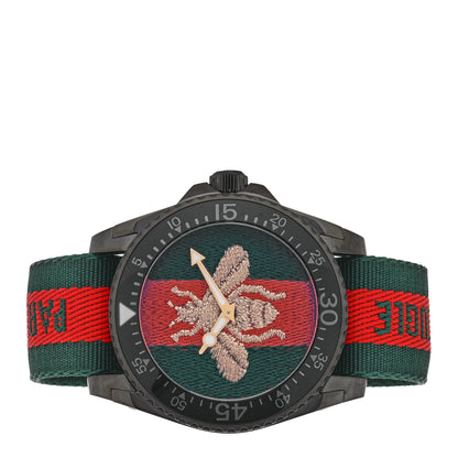 Gucci Stainless Steel Nylon 45mm Le Marche Des Merveilles Bee Quartz Watch Green 2 of 4