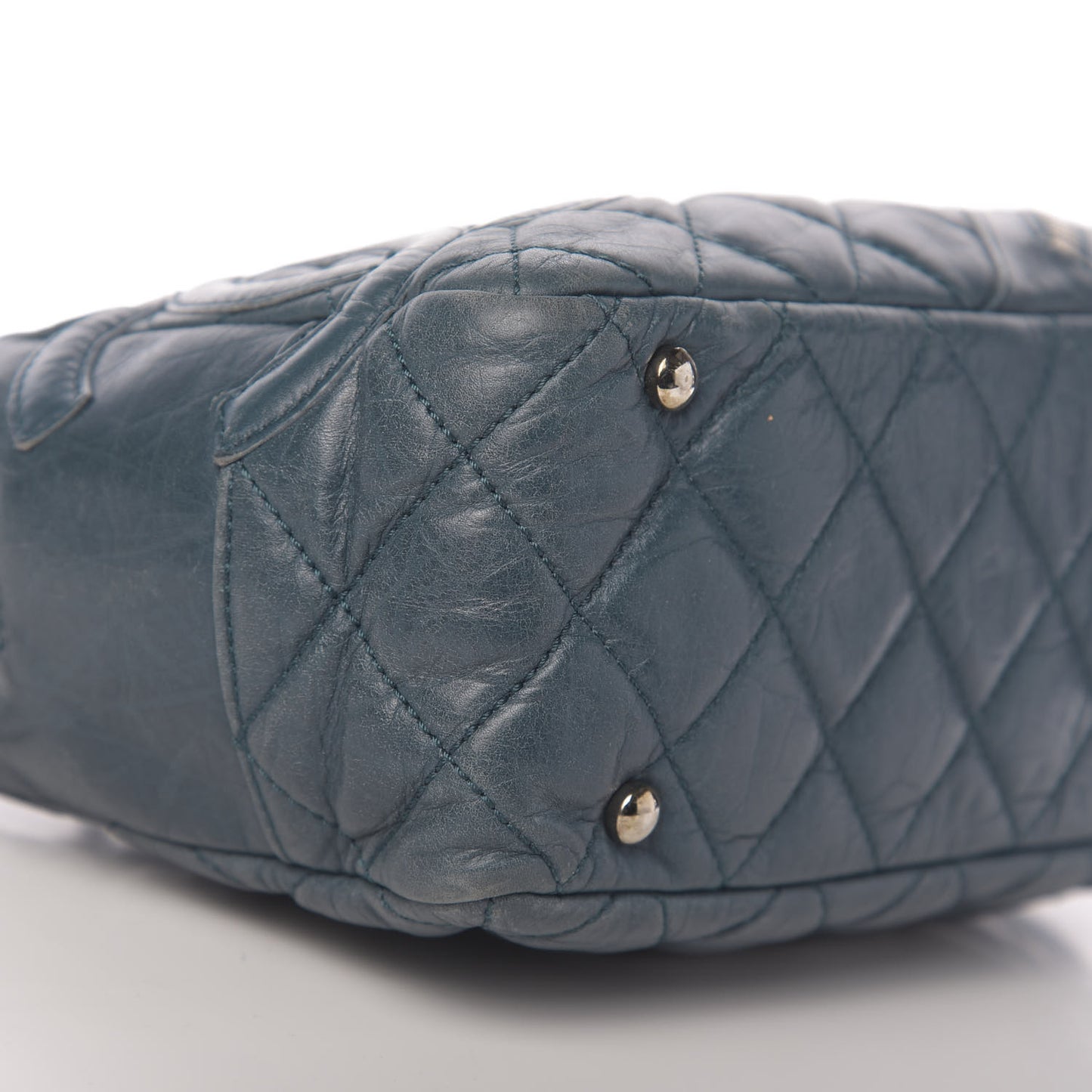 Aged Calfskin Quilted Cotton Club Bowler Blue
