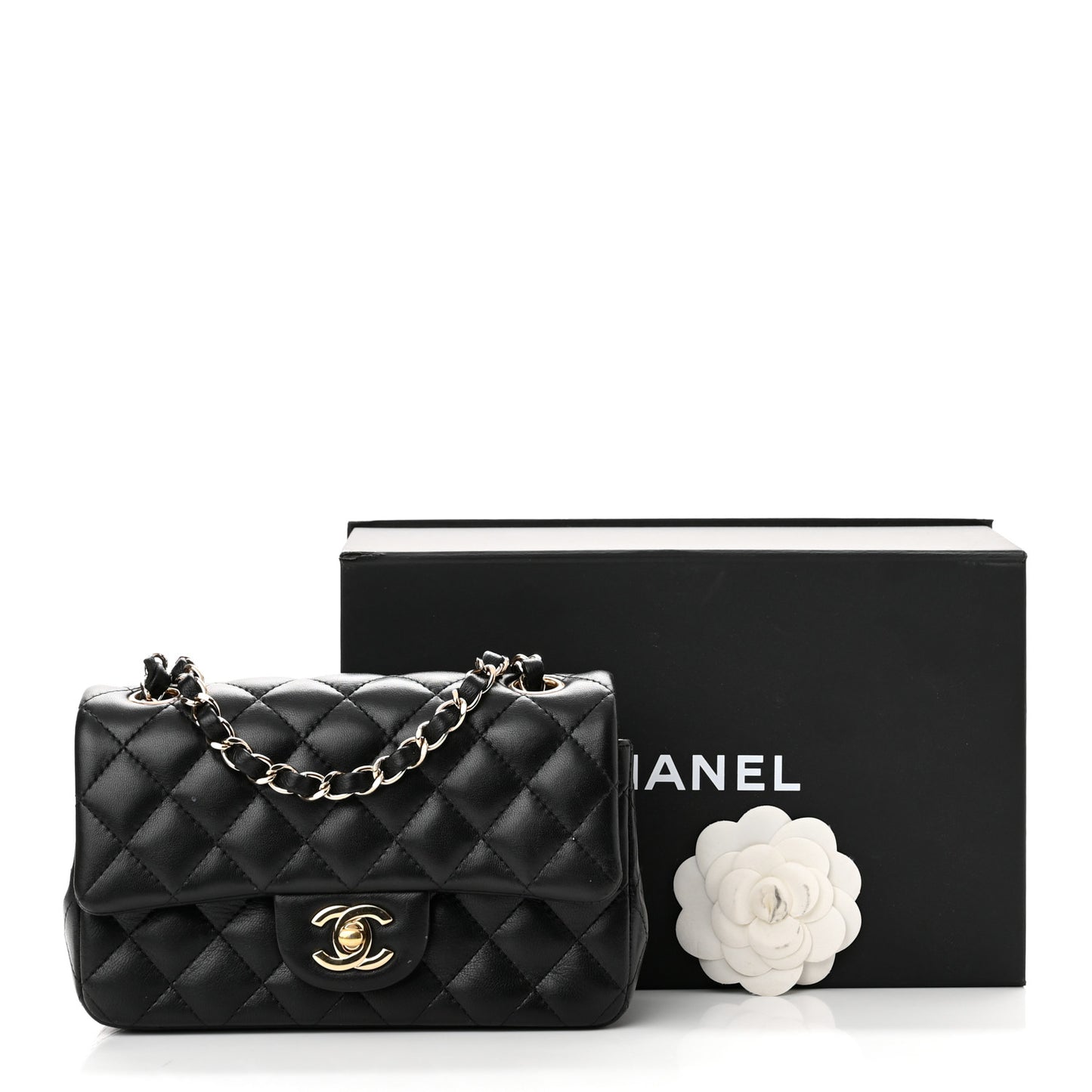Lambskin Quilted Mini Rectangular Flap Black