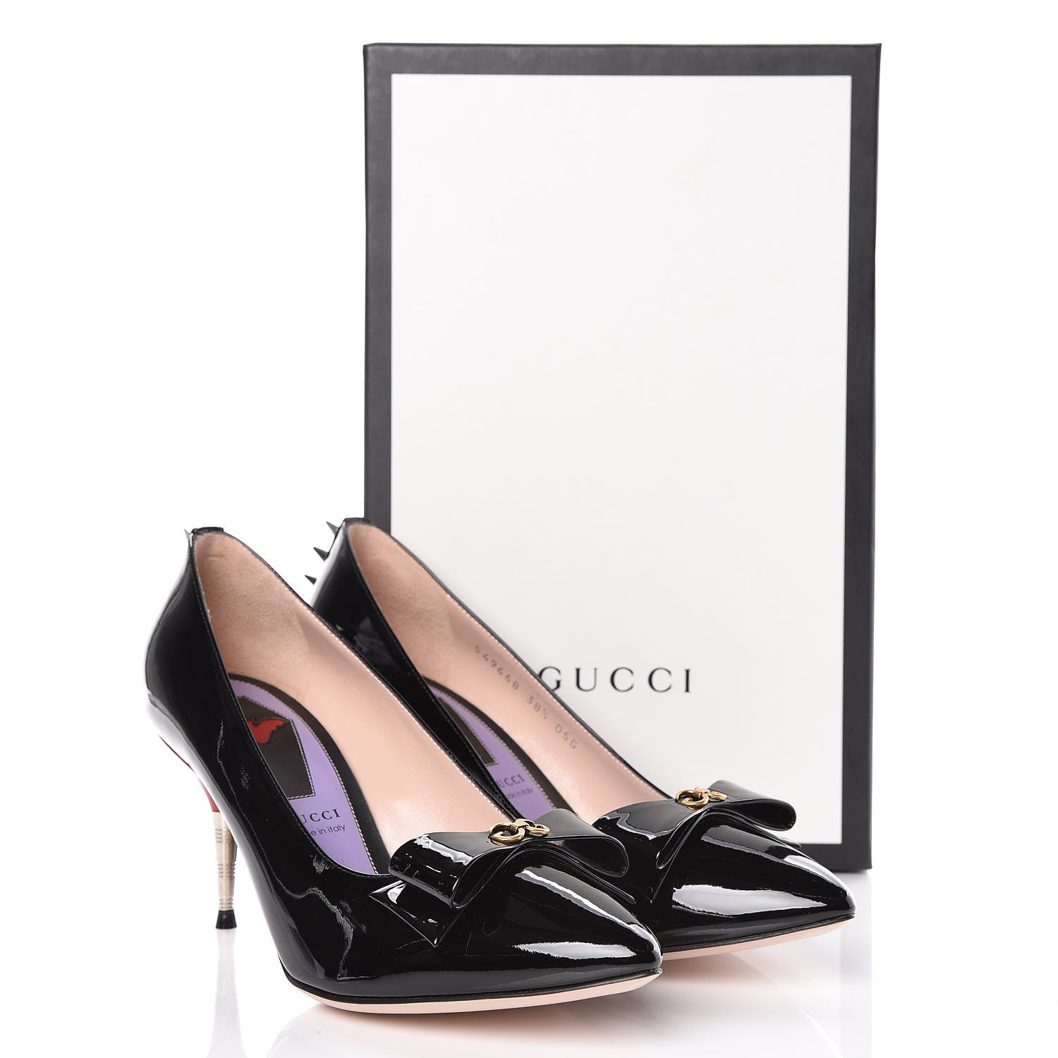 Gucci Patent GG Bow Sadie Spike Mid Heel Pumps 38.5 Black 9 of 9