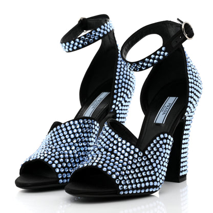 Prada Satin Crystal Ankle Wrap 105mm Sandals 37.5 Cielo 3 of 7