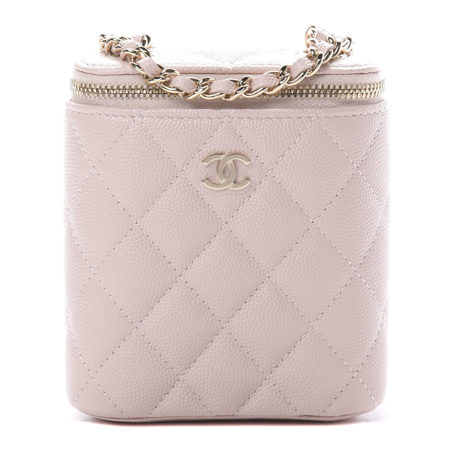 Caviar Quilted Small Vertical Coco Beauty Vanity Case With Chain Light Pink