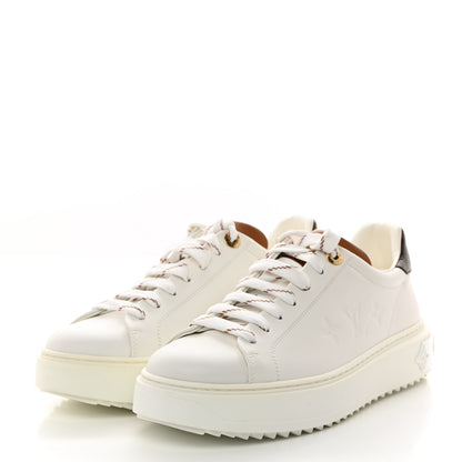 Louis Vuitton Lambskin Embossed Monogram Time Out Sneakers 38 White 3 of 8