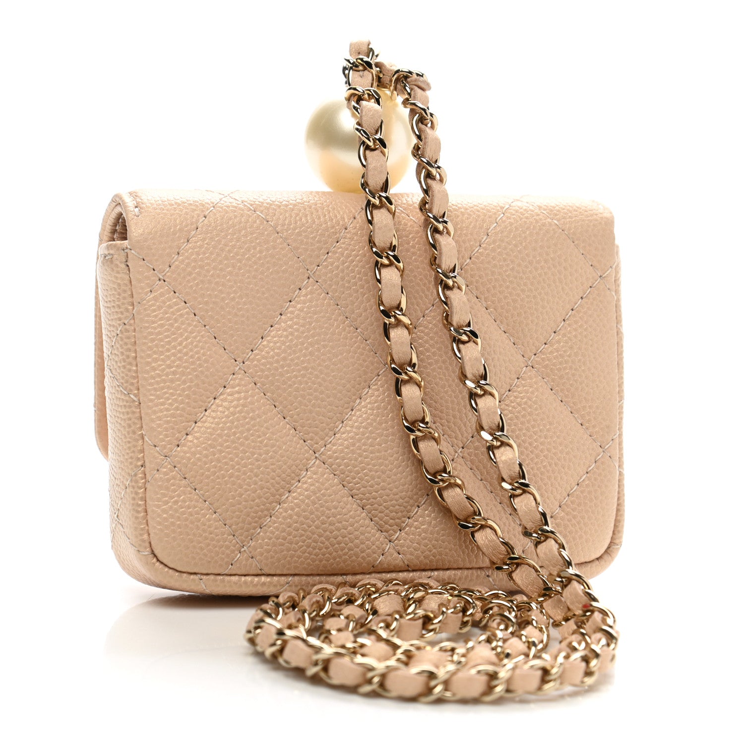 Chanel Iridescent Caviar Quilted Pearl Card Holder On Chain Beige 2 of 10