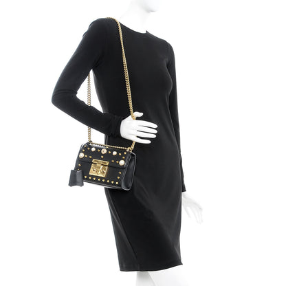 Gucci Calfskin Studded Small Padlock Shoulder Bag Black 2 of 9