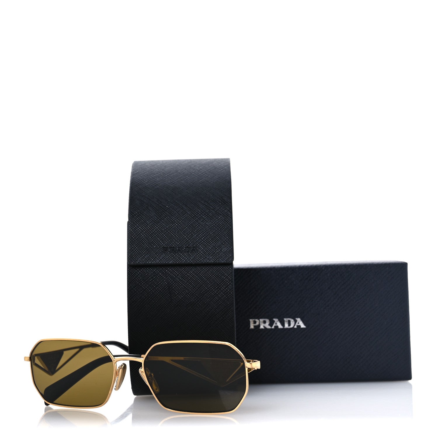 Prada Metal Symbole Triangle Logo Sunglasses SPR A51 Gold Brown 7 of 7