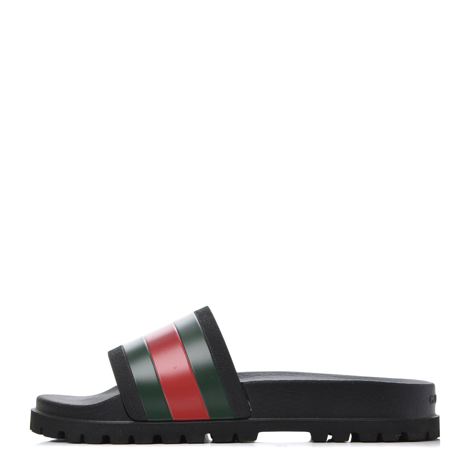 Gucci Rubber Web Mens Lug Sole Slide Sandals 9 Black Green Red 1 of 13