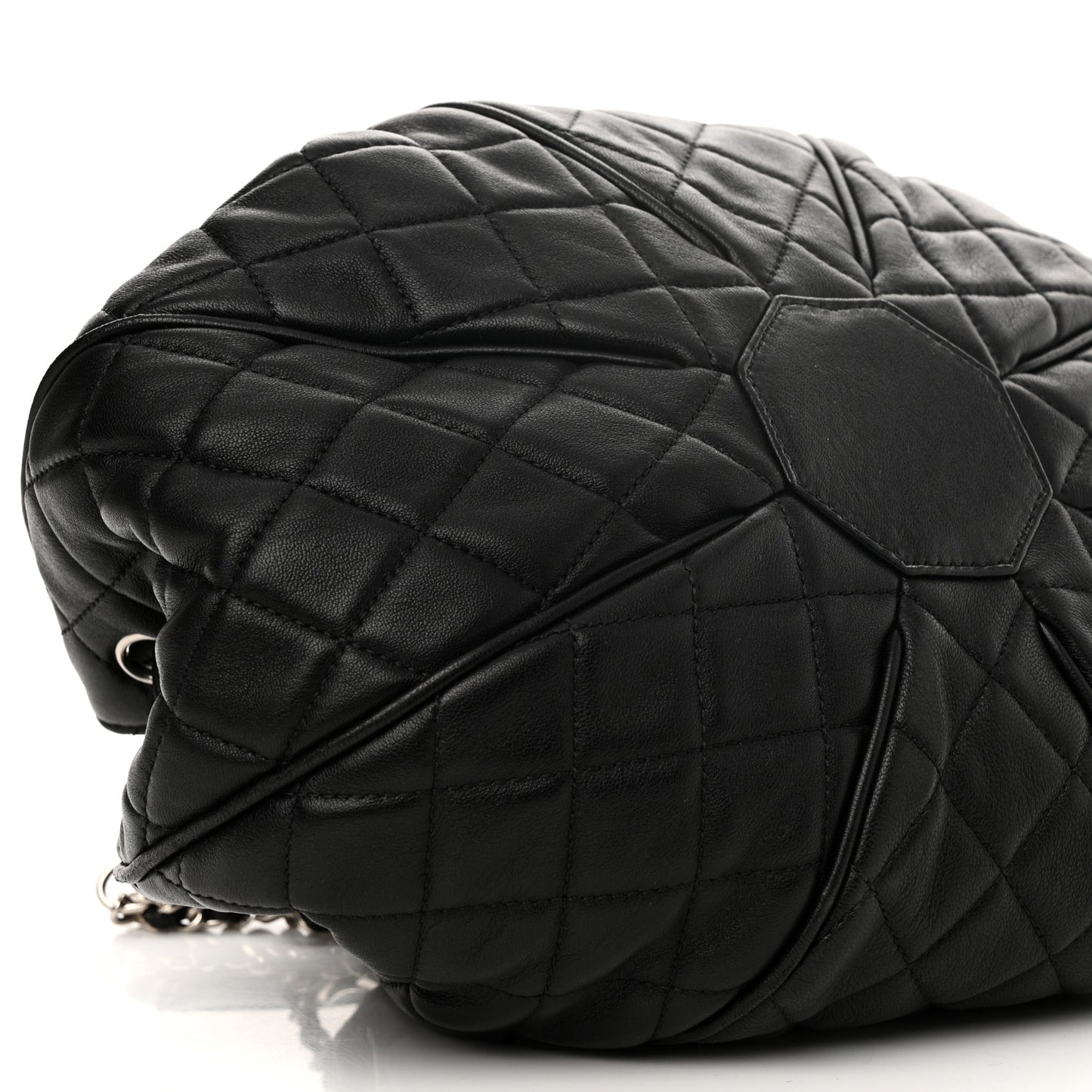Calfskin Quilted Drawstring Sac Cordon Bag Black