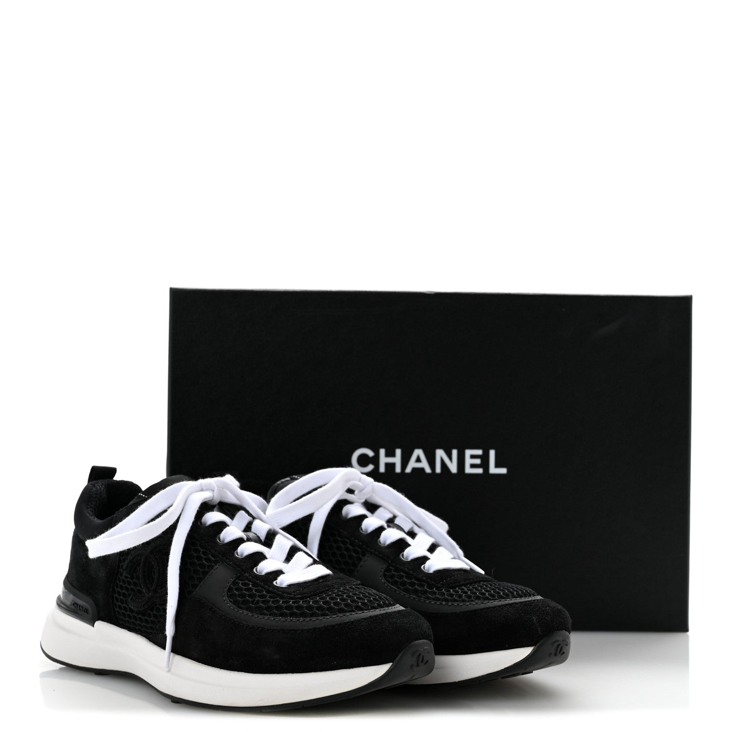 Chanel Calfskin Mesh Lycra Suede Womens Logo Sneakers 36 Black 9 of 9