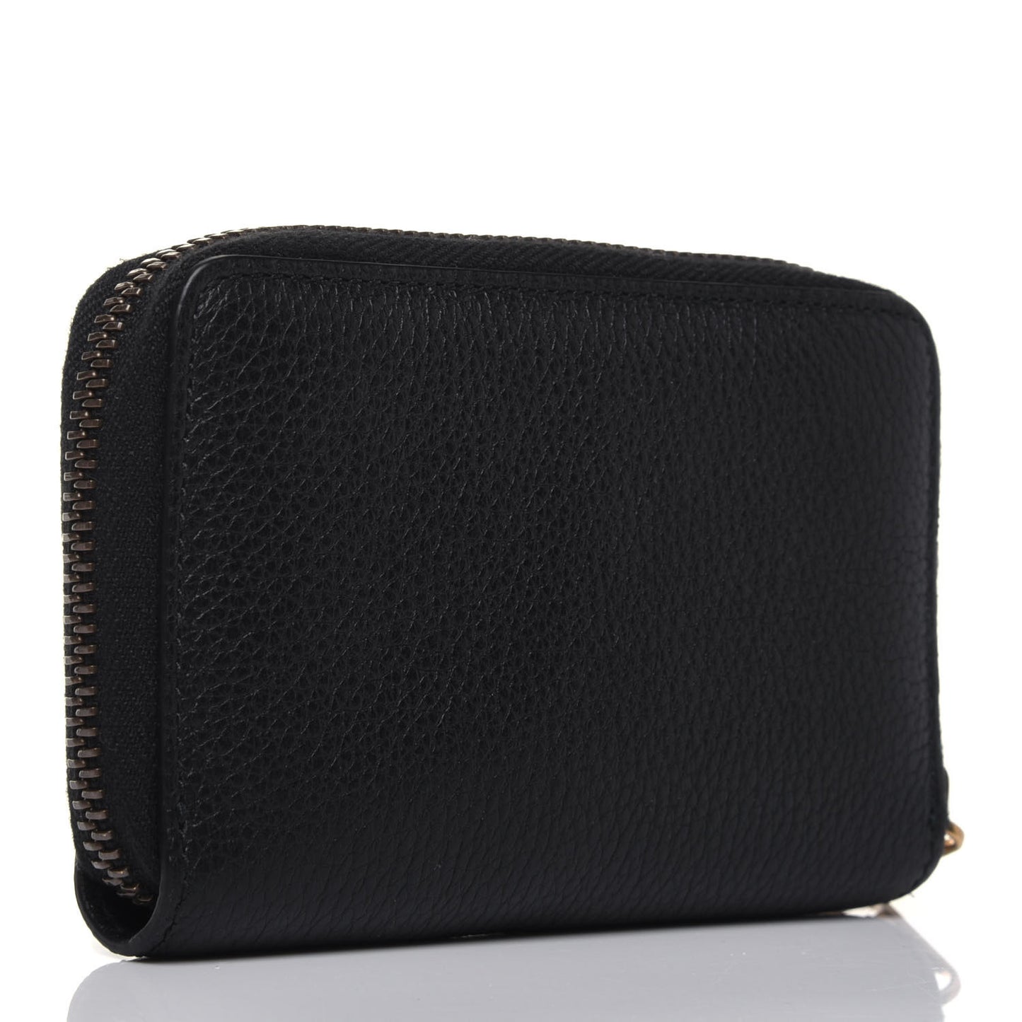 Calfskin Logo Zip Around Card Case Black