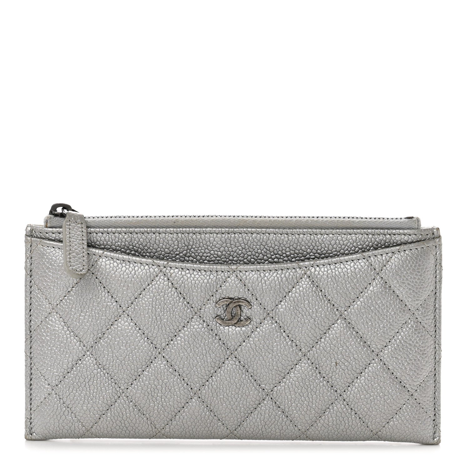 Chanel Metallic Caviar Quilted Classic Zip Pouch Silver 1 of 8