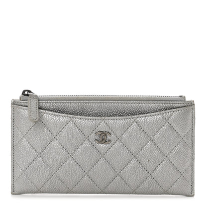 Chanel Metallic Caviar Quilted Classic Zip Pouch Silver 1 of 8