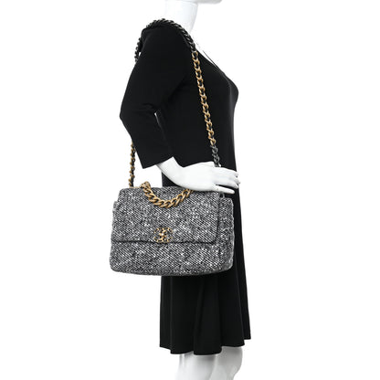 Chanel Tweed Quilted Large Chanel 19 Flap Black White 2 of 9