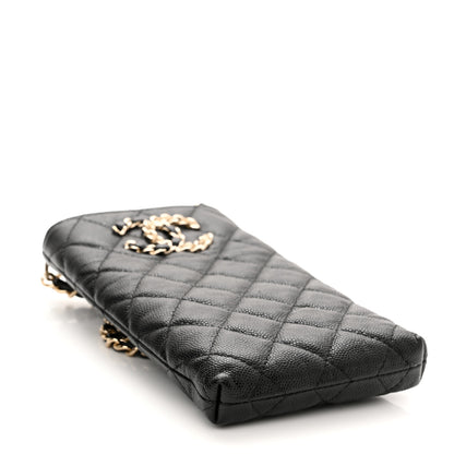 Chanel Caviar Quilted French New Wave Phone Holder With Chain Black 4 of 12