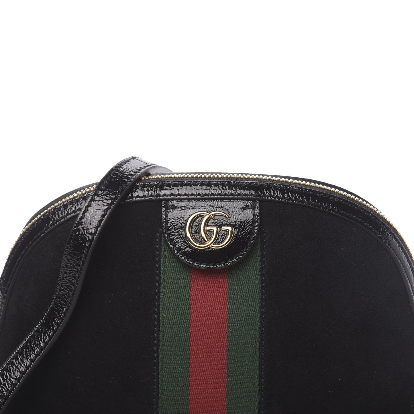 Suede Patent Web GG Small Ophidia Dome Shoulder Bag Black
